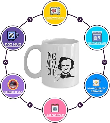 Miniatura 2 de D STICKY COMPANY Funny Edgar Allan Poe Me a Cup - Taza de café de cerámica de 11 onzas, taza de café con temática literaria para amantes de los