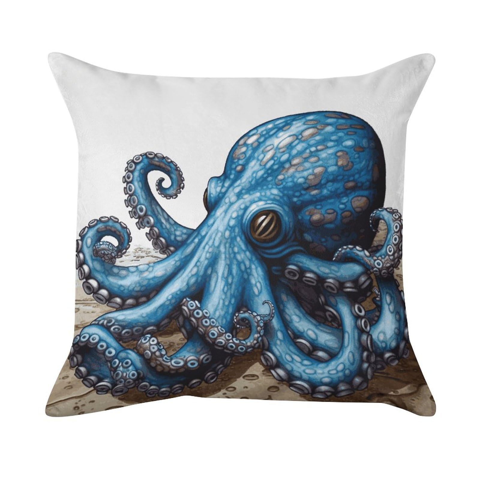MUSM Blue Octopus Throw Pillow Cover Standard Pillowcases with Invisible Zipper Luxury Cozy Velvet Pillow Shams Ultra Soft Lumbar Pillows Shells Decorative Square Cushion Cases
