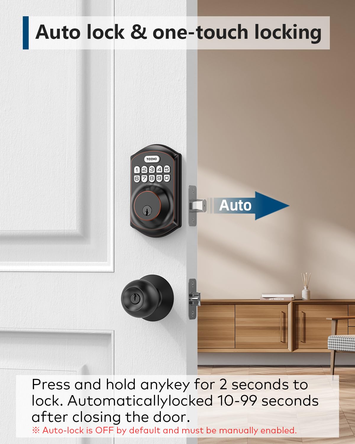 TEEHO Türschloss für schlüsselloses Eingang, elektronischer Keypad Riegel mit Tastatur, Schlüsseleingang, Anti-Peep-Passwort, einfache Installation, ölgeriebene Bronze