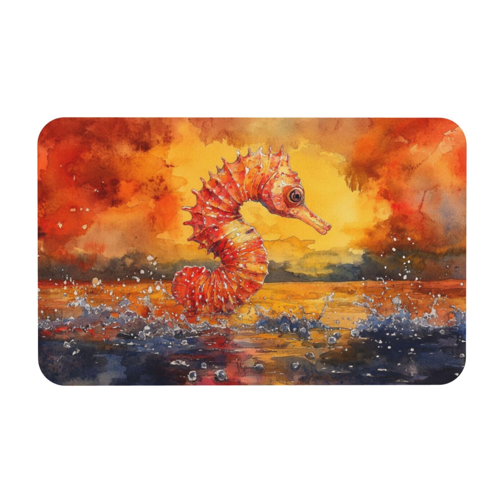 Tapis de bienvenue hippocampe au coucher de soleil crée un havre de paix