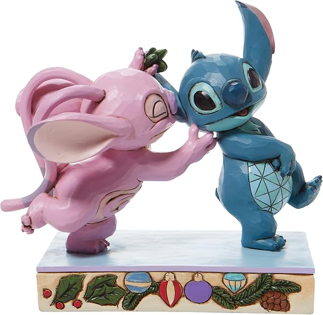 Enesco Disney Traditions Mistletoe Kiss - Stitch and Angel with Mistletoe Figurine Height: 15.0cm, Depth: 11.5cm Blue 6008980