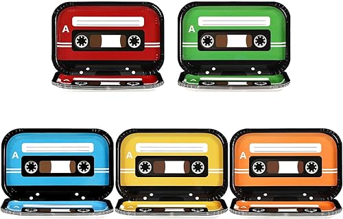 Grencian 60 platos de cinta de cassette de 10 x 6.5 pulgadas, platos cuadrados de papel cuadrados para fiestas temáticas de música, vajilla