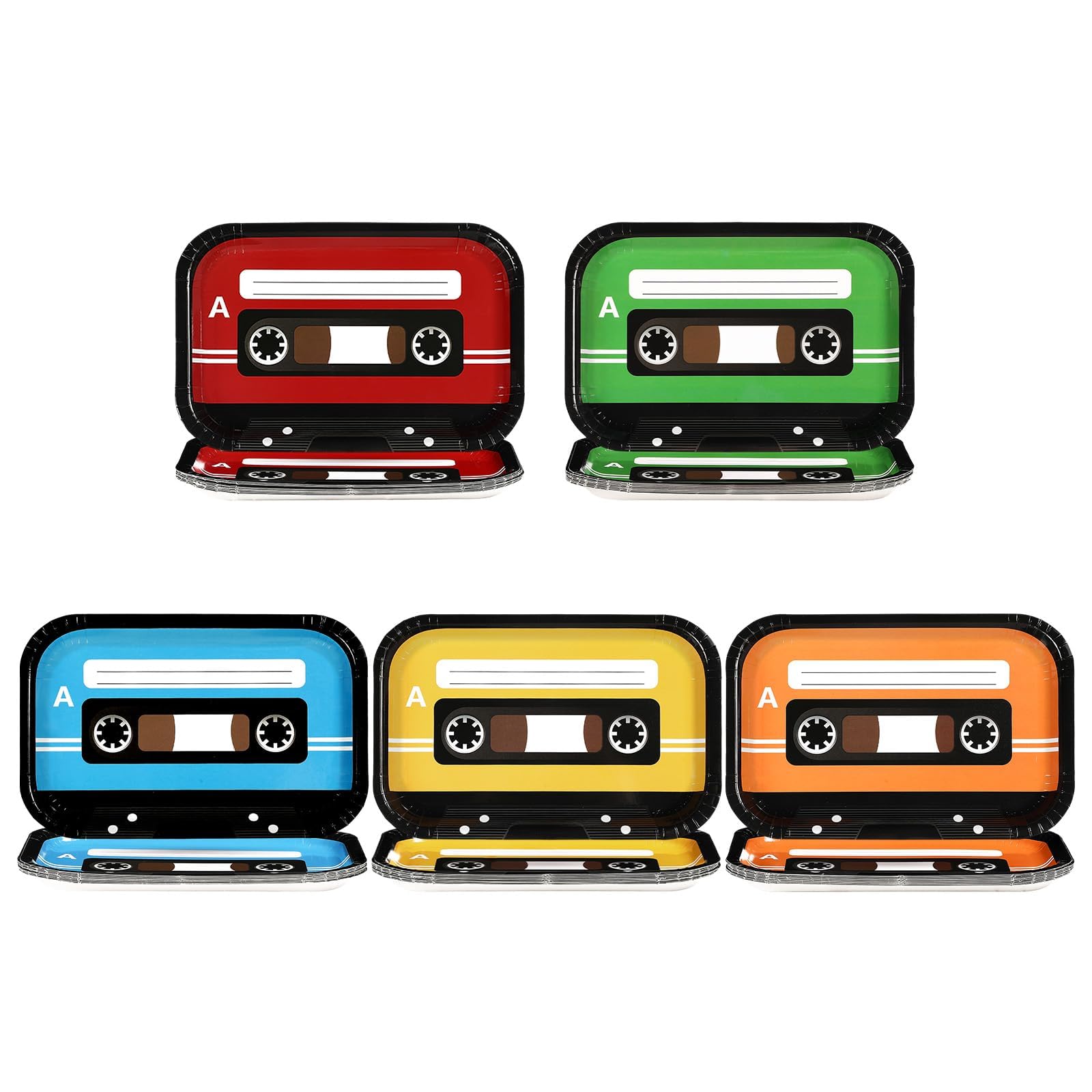 Grencian 60Pcs Cassette Tape Paper Plates 10" x 6.5" Square Paper Plates