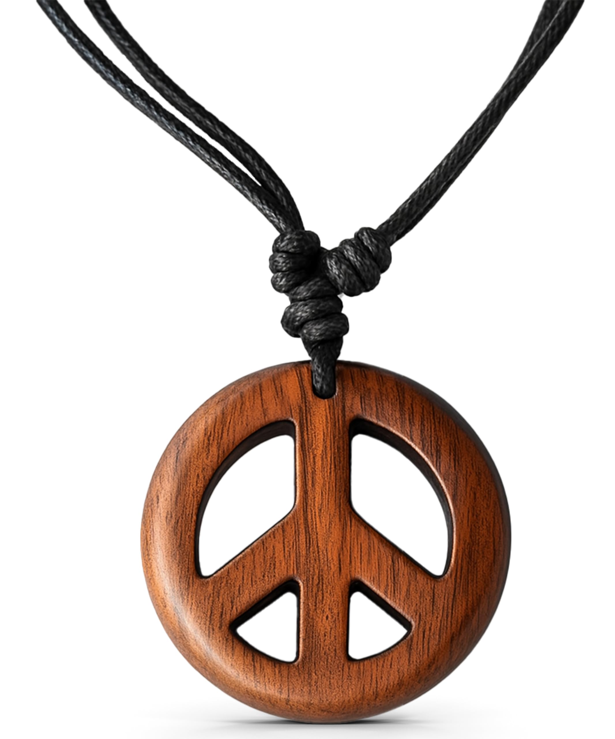 Earth Accessories Adjustable Peace Sign Pendant Necklace with Organic Wood - Hippie Accessories and Hippie Costume for 60s or 70s