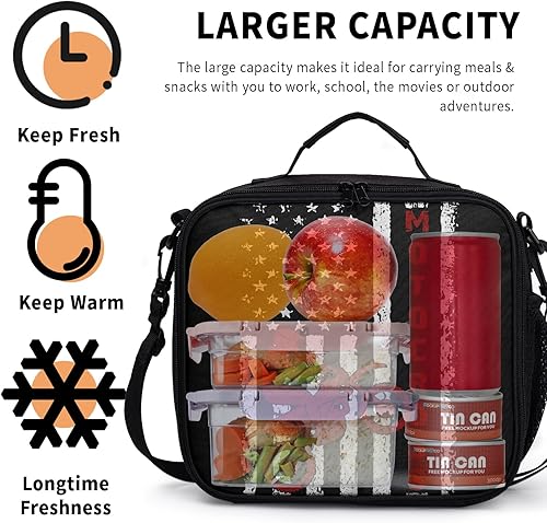 Miniatura 4 de Bolsas de almuerzo aisladas con bandera estadounidense para mujereshombres, lonchera de motocross para niños y niñas, lonchera portátil reutilizable