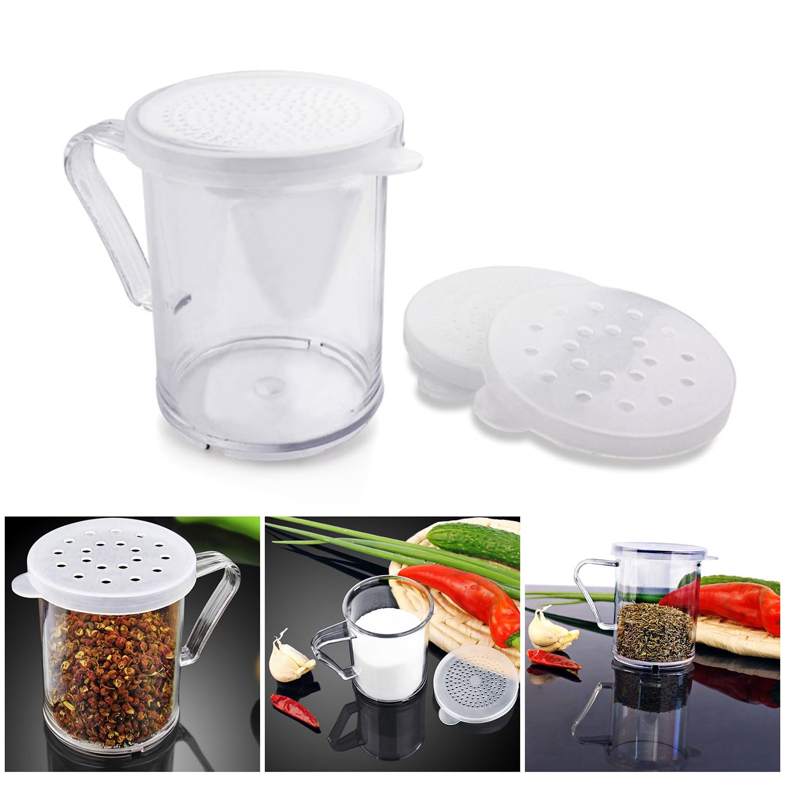 12Pcs Multipurpose Seasoning Dredge Shaker Set Salts Flour Sifter With Removable Top Clear Powder Dusters