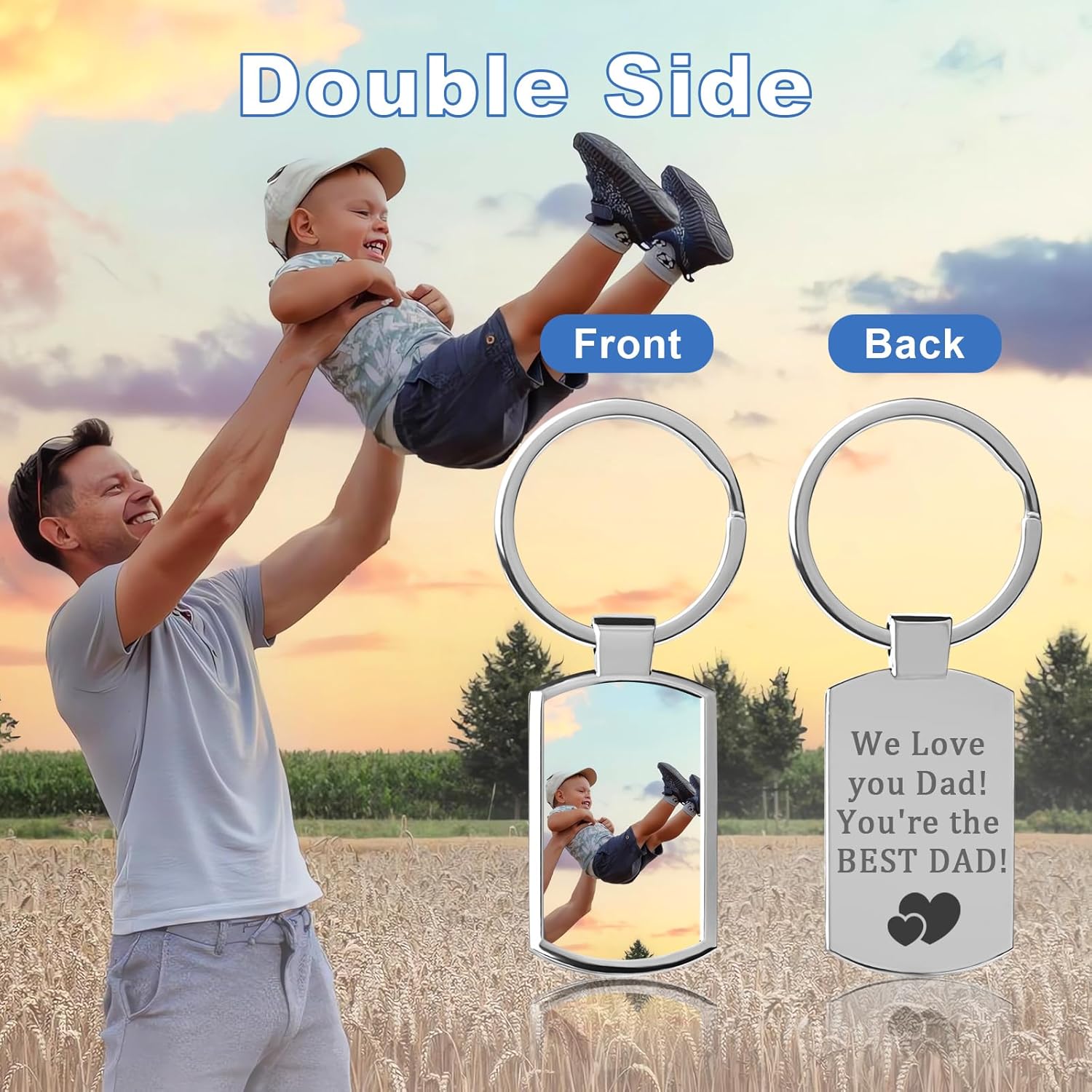 Double Side Custom Keychain with Picture Personalized Engraving Photo Text Customized Gifts for Men Women - Image 5