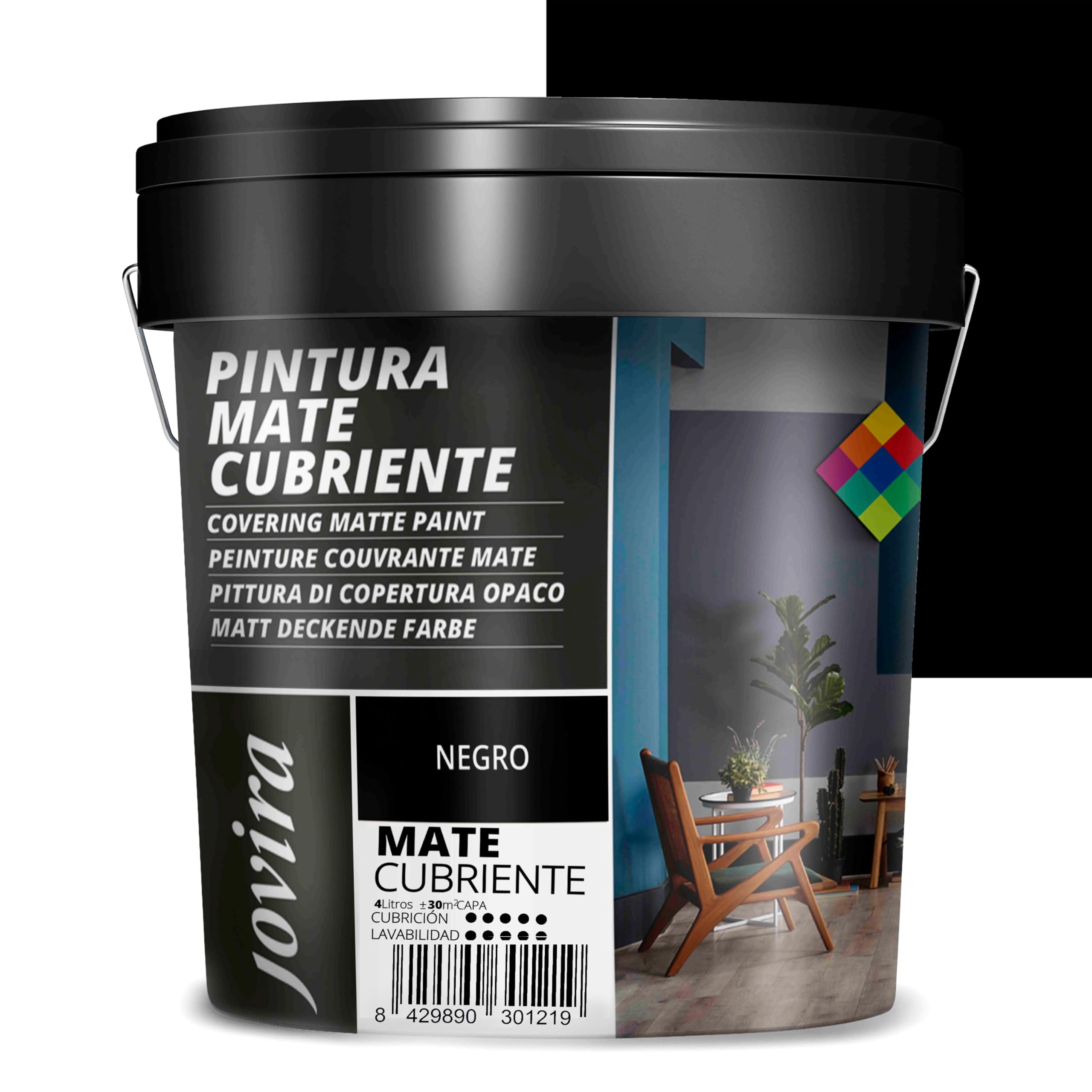 JOVIRA PINTURAS Peinture Couvrante Mate. Peinture intérieure-extérieure avec un excellent pouvoir couvrant (4 Litres, Noir)