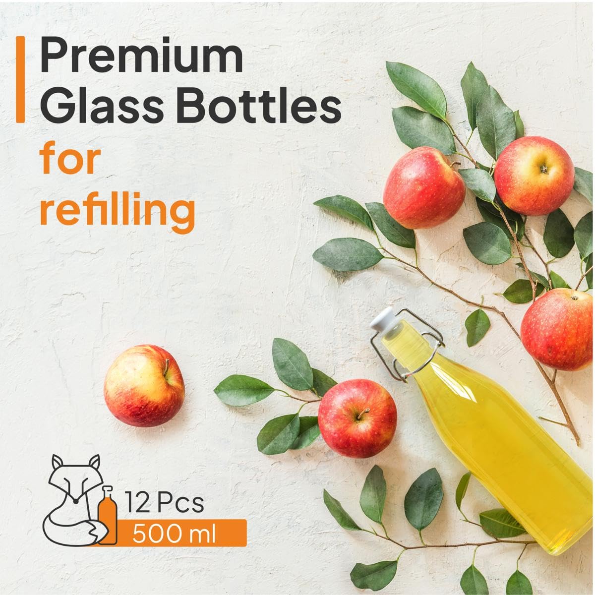 Set di 12 Bottiglie in Vetro da 500ml con Chiusura Ermetica - Bottiglia per Olio, Vino, Liquori, Acqua, Birra, Succhi di Frutta, Conserve e Latte - Bottigliette di Vetro piccole