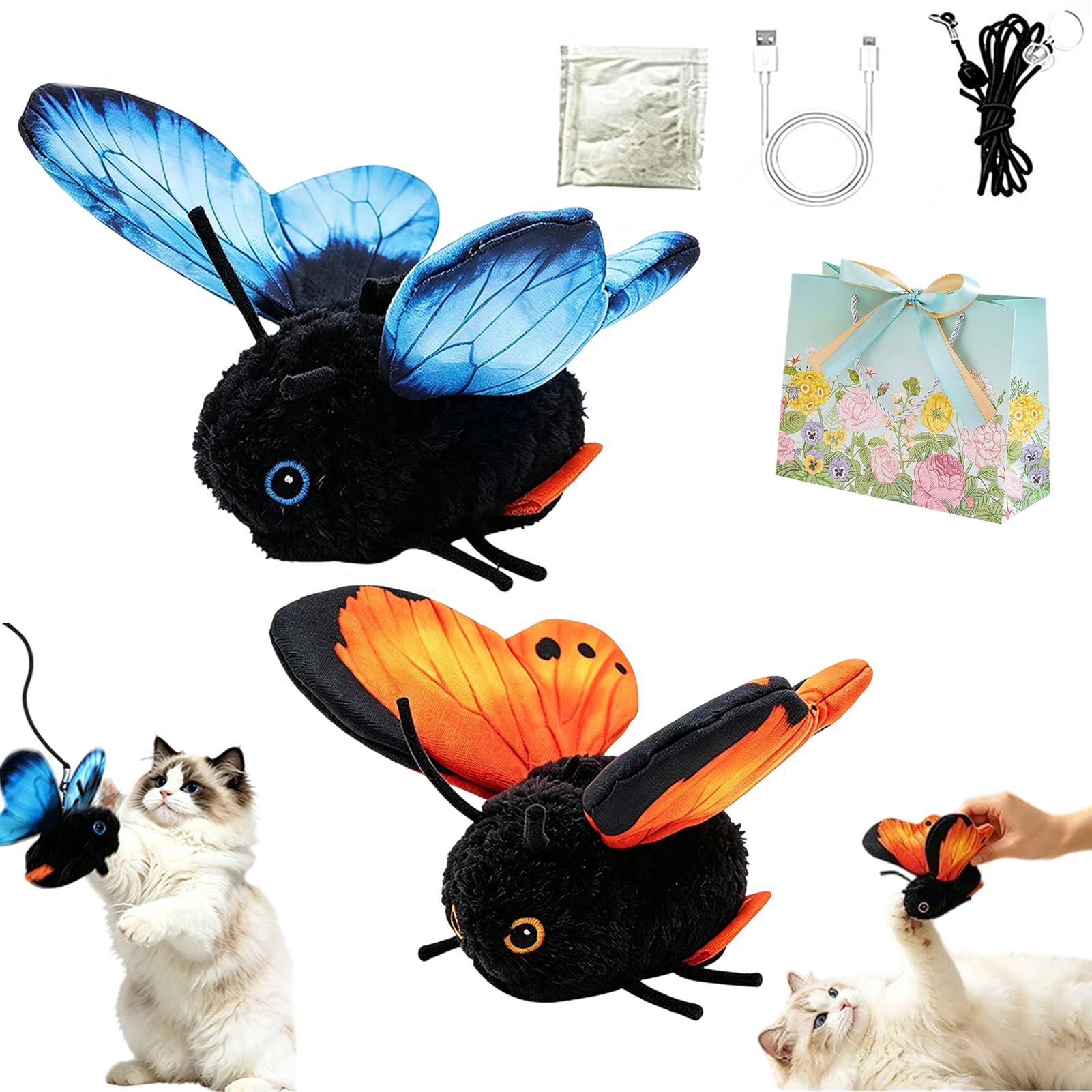 Smart Sensing Flapping Butterfly Toy, Interactive Electric Cat Toy (B+C)