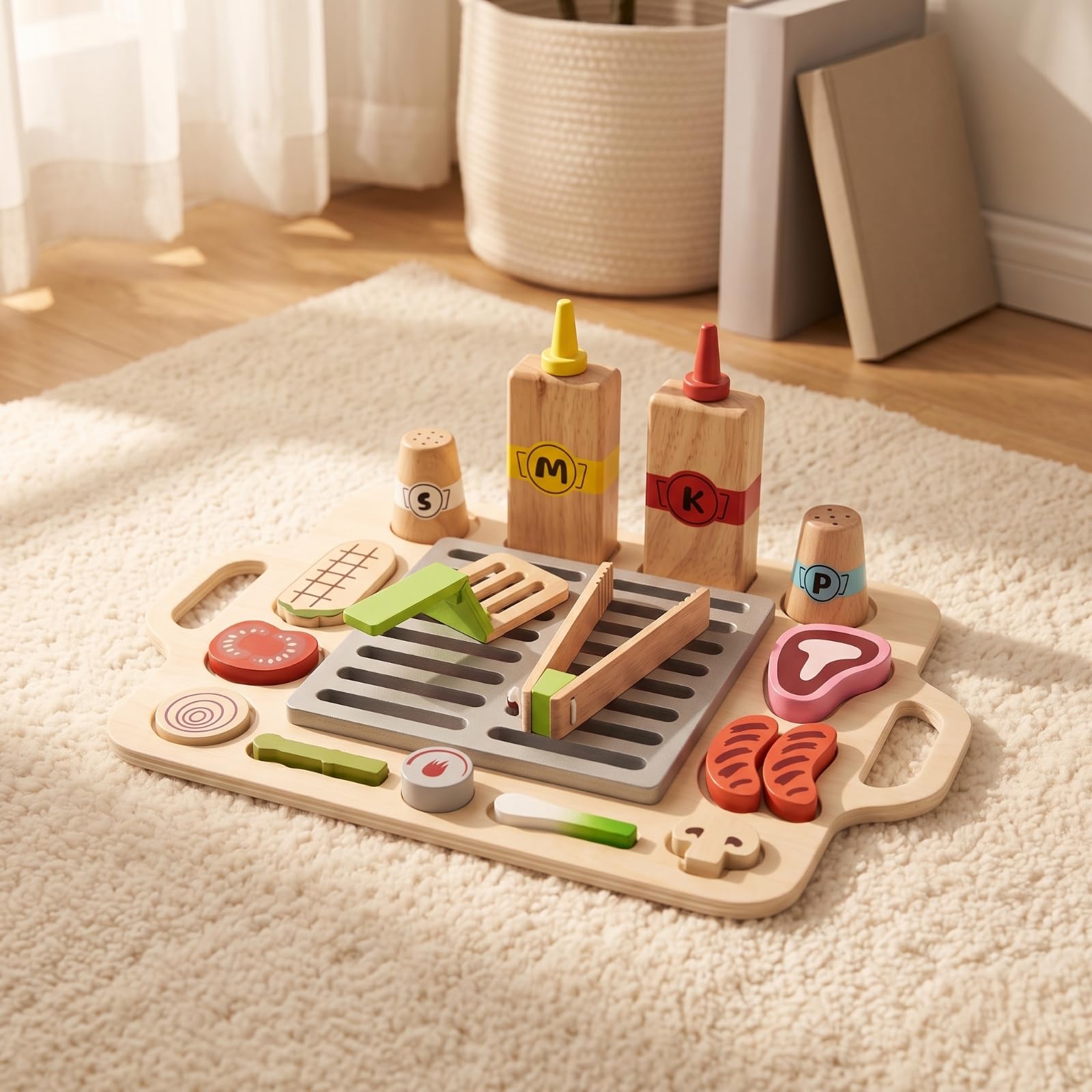 harayaa Barbecue in Legno Giocattolo Educativo | Sviluppo Motricità Fine, Set Barbecue Giocattolo, Tile, Giocattoli, per Cameretta, Asilo