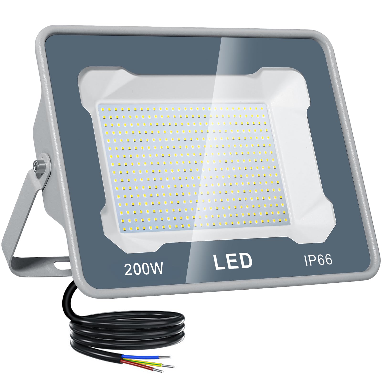 CREATESTAR Faretto Led da Esterno 200W, Faretti Led Esterni 6500K 20000LM luce bianca fredda, IP66 Impermeabile Faro Esterno per sportivo magazzino garage giardino parcheggio campo cortile 1 Pezzi