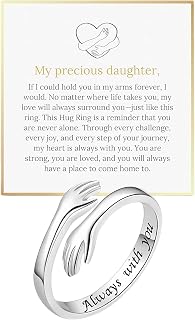Granddaughter Hug Ring For Hope Rings, Stainless Steel Motivation Hugging Hands Open Engraved Always With You Message Adjustable Non Tarnish Jewelry Birthday Gift Card
