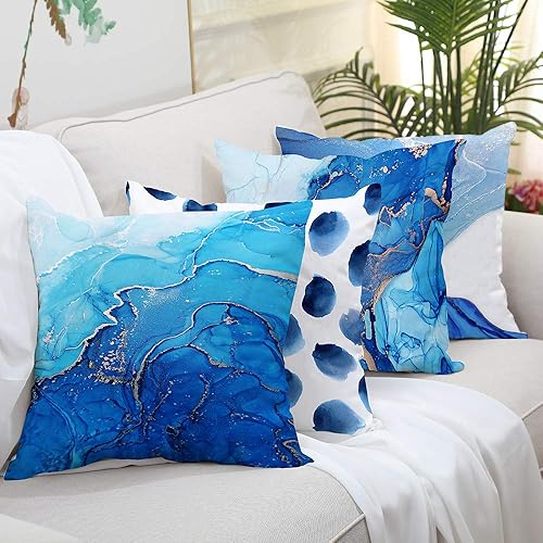 Miniatura 10 de GALMAXS7 Juego de 4 fundas de almohada de 18 x 18 pulgadas, fundas de almohada decorativas modernas de arte abstracto con pintura naranja quemada,