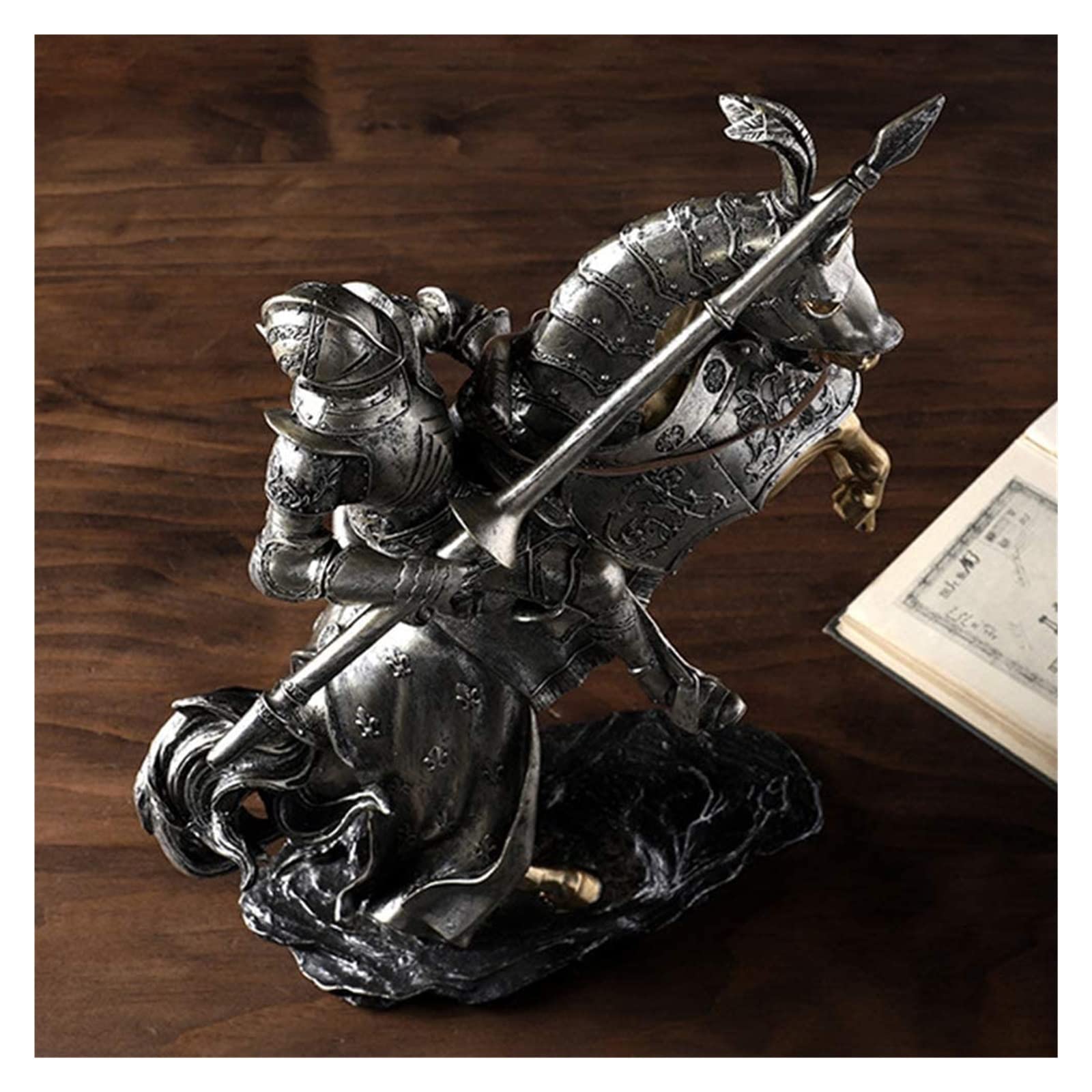 rzeźba artystyczna rodzina rzeźba artystyczna figurki dekoracja biurowa w domu statua rycerz statua Ornament zbroja średniowieczna rzeźba na koniu kolekcjonerska dekoracja figurka prezent do d