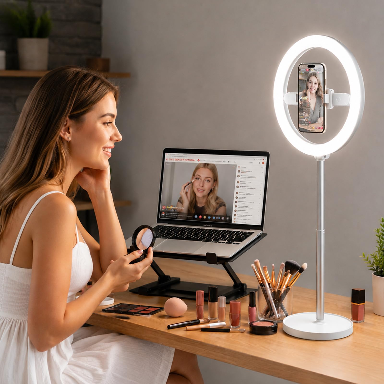 Ring Light 10" pour Vidéoconférence, 3 Teintes, 10 Niveaux Luminosité
