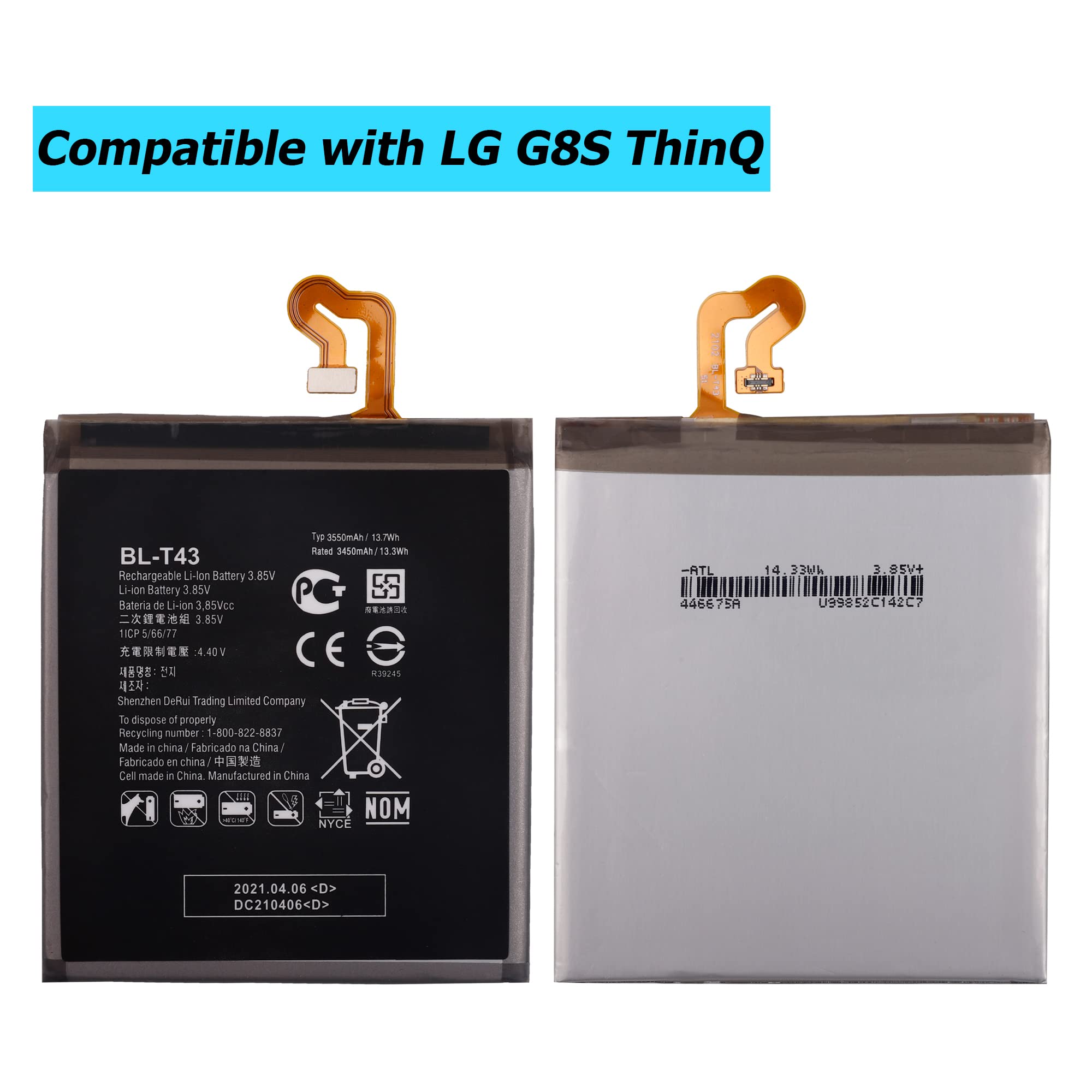 Vvsialeek BL-T43 Replacement Battery Compatible with LG G8S ThinQ LMG810EAW LM-G810EAW with Toolkit