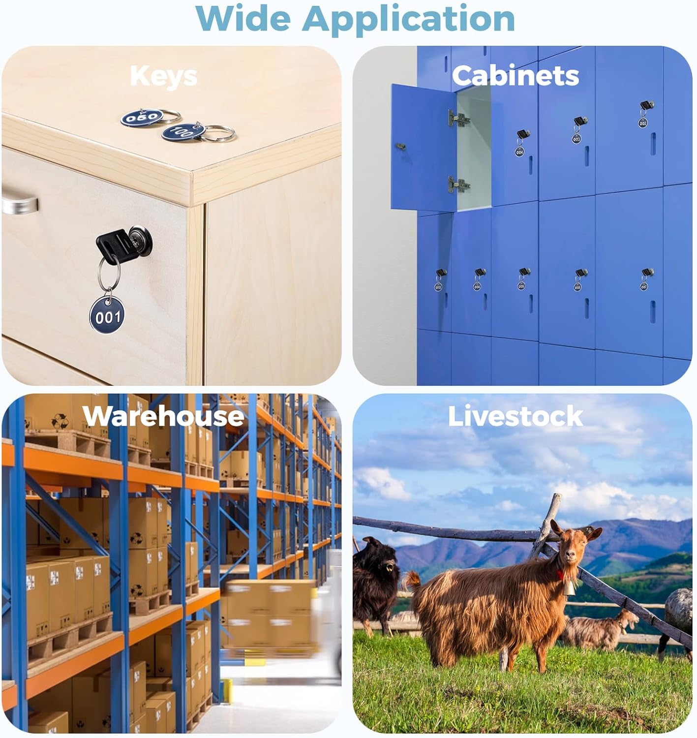 Numbered Tags, 100 Pcs Number 001-100 Stamping Number Tags Labels for Classification, Round Metal Numbered Marking Identification Hang Tags with Key Ring for Keys, Cabinets, Boxes, Animals