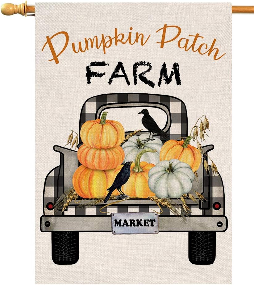BLKWHT 179965 Pumpkin Patch Farm Market Fall Thanksgiving House Flag Vertical Double Sided Farmhouse Autumn Yard Outdoor Decor 28 x 40 Inch