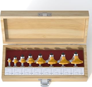FivePears 8-Piece Roundover Router Bit Set - 1/4" Shank, Rounding Bits for Edging: 1/16", 1/8", 3/16", 1/4", 5/16", 3/8", 7/16", 1/2" Radius