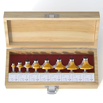FivePears 8 PCS Roundover Router Bits Set 1/4 Inch Shank, Round Over Router Bits for Edging Forming, Including 1/16