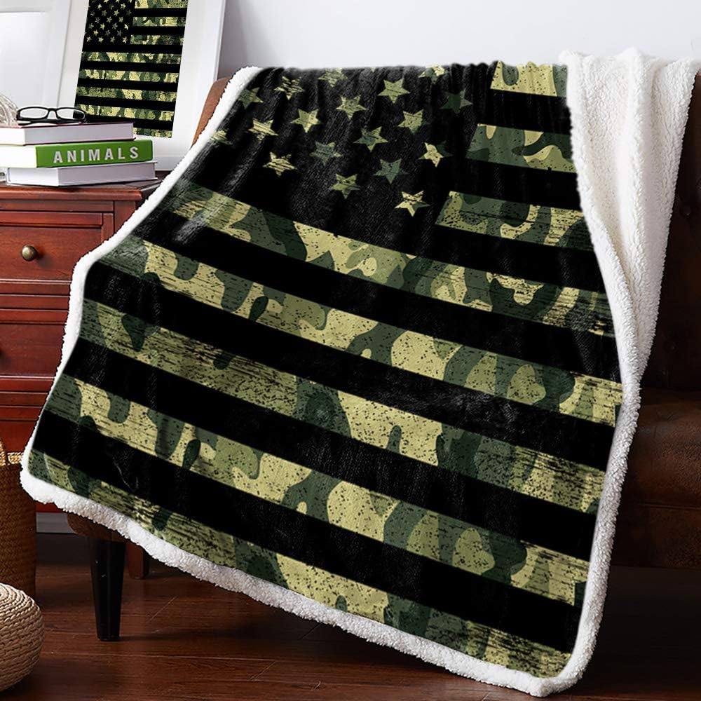 Black Friday - 70% OFF Sherpa Fleece Blanket,Camo American Flag Patriotic Stars and Stripes Bed Blanket Soft Cozy Luxury Blanket 60x80,Fuzzy Thick Reversible Warm Fluffy Plush Microfiber Throw Blanket for Couch Bed Sofa