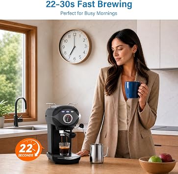 XIXUBX Espresso Machine, Compact Espresso Maker with Milk Frother,Black