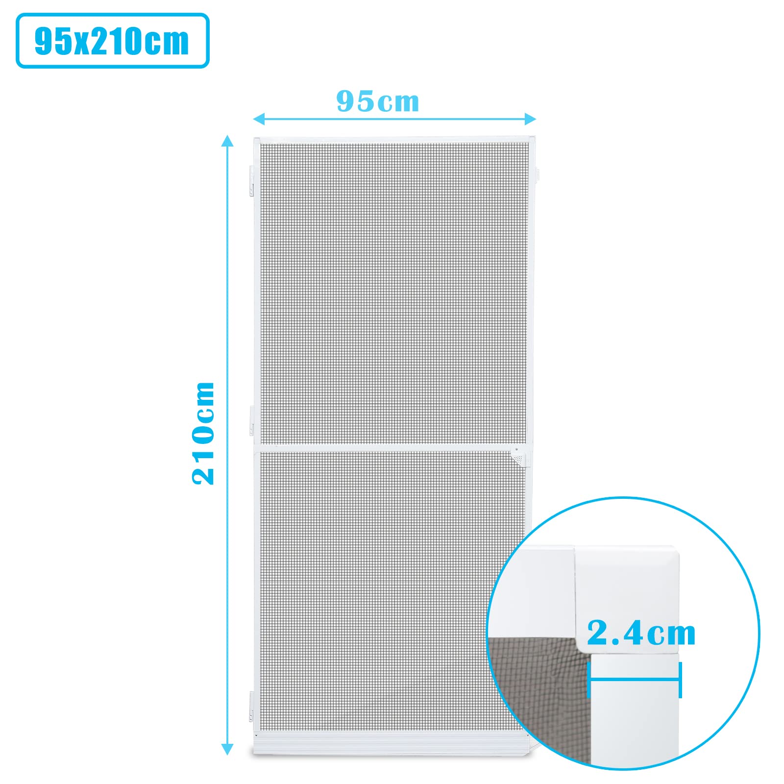 Moskitiera na drzwi, rama aluminiowa, 95 x 210 cm, ochrona przed owadami, na drzwi balkonowe, do salonu, na balkon, biała