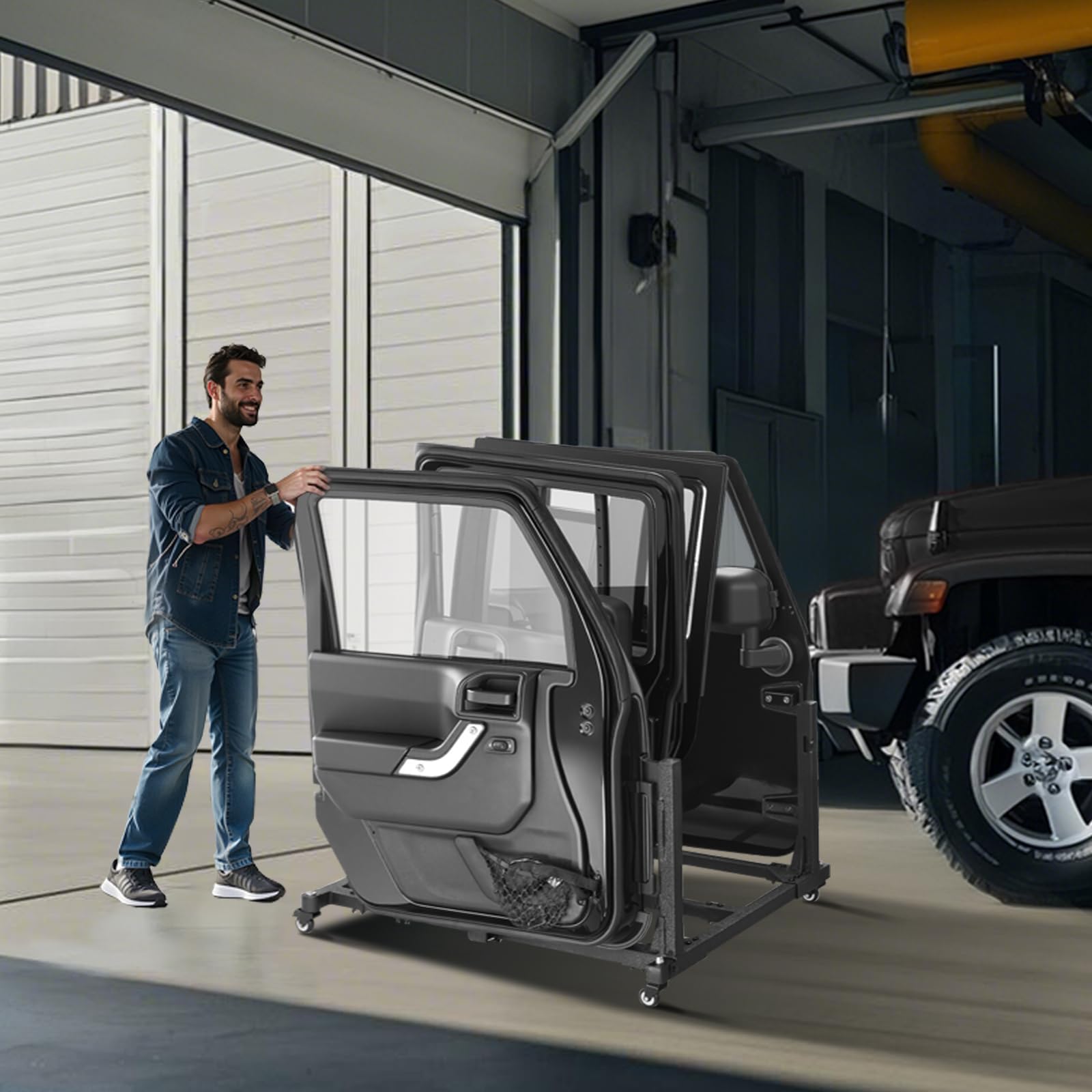 VEVOR Jeep-Türen-Aufbewahrungswagen (geeignet für 4 Türen) beweglich, stabiler Autotür-Halterungswagen, passend für Jeep Wrangler JK JKU JL Gladiator 2007-2024 Schwarz