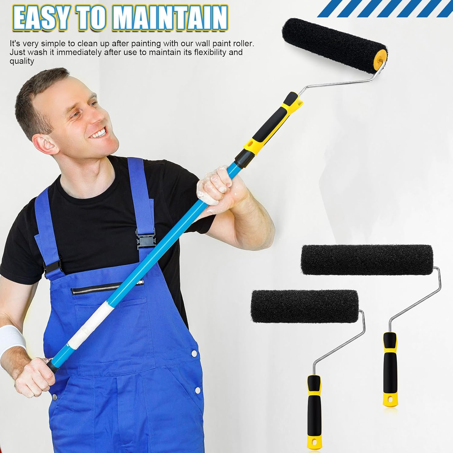 3 Pcs Drywall Compound Roller Includes 9 Inch 12 Inch Drywall Texture Roller and Corner Mud Brush for Putty Textured Coatings Ceiling Wall Covering Tools