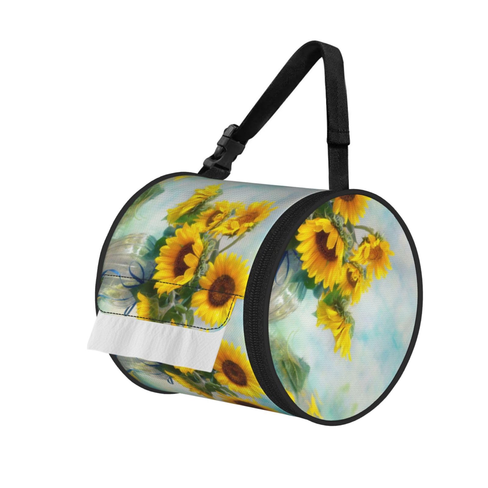 Sunflower Print Print Hanging Toilet Paper Holder Camping Paper Towel Holder Portable Car Roll Paper Storage Bag With Adjustable Strap Suitable For Bathroom,Kitchen