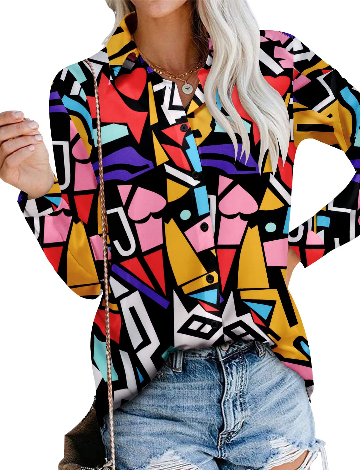 MagrittaLong Sleeve Shirts for Women Fashion Button Down Blouse Tops