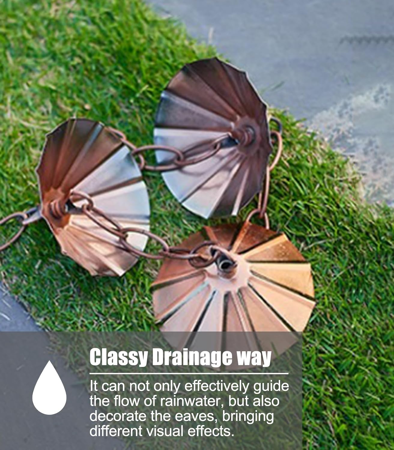 Rain Chain Decorative Umbrella Rain Catcher, Hanging Balcony Rain Chain, Divert Water Rain Catcher for Rain Gutter/Eaves Drainage/Gutters,1 m (32ft)
