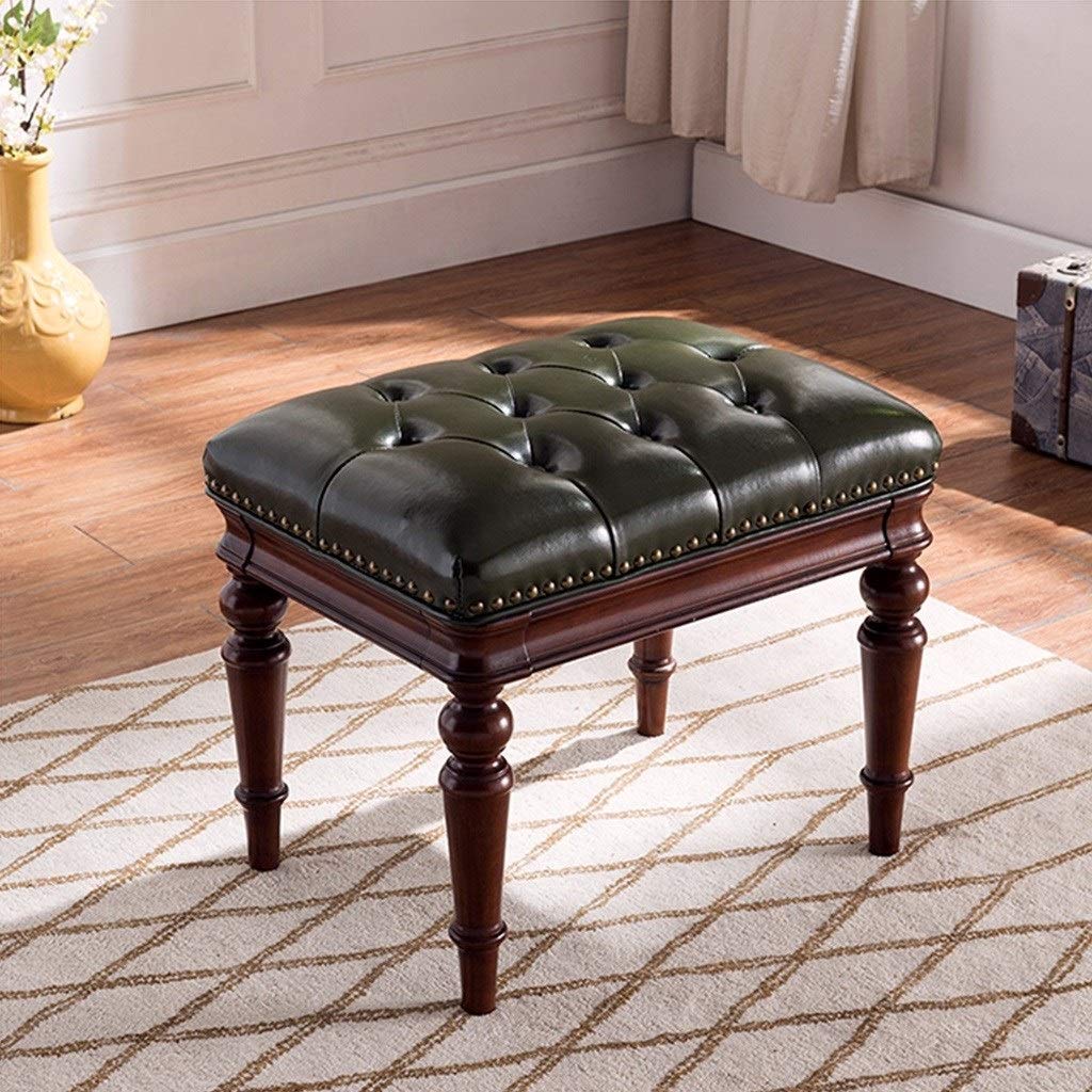 Amazon.com: Benches Vanity Leather Dressing Stool Bedroom Solid Wood Dressing  Table Stool Vanity Stool, Piano Stool Entrance Stool Real Leather Solid  Wood Frame (Color : Green, Size : 56x41x46cm) : Home & Kitchen