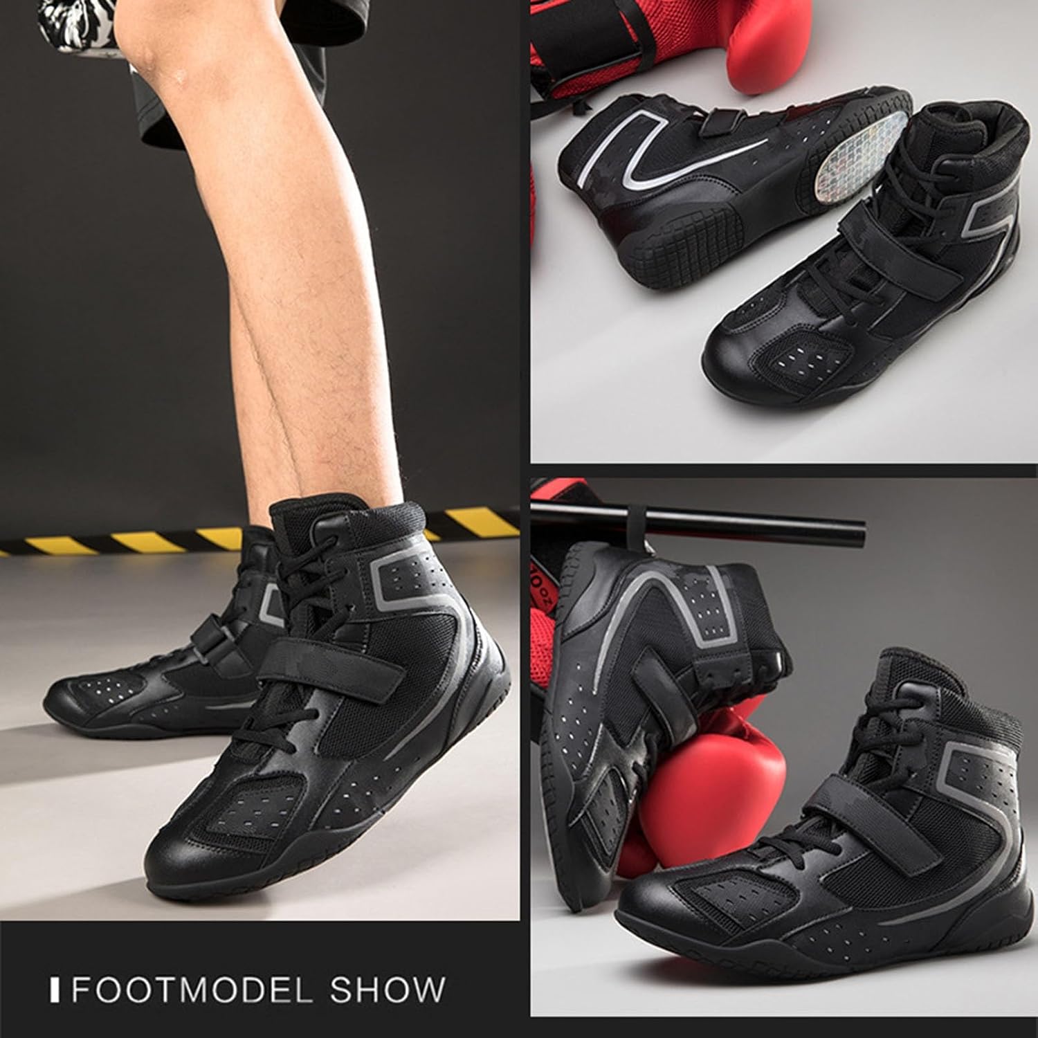 Rubber Sole High Top Boxing Shoes, Unisex-Adult Men's Wrestling Shoes Lightweight Comfortable for Gym Weightlifting Combat Footwear