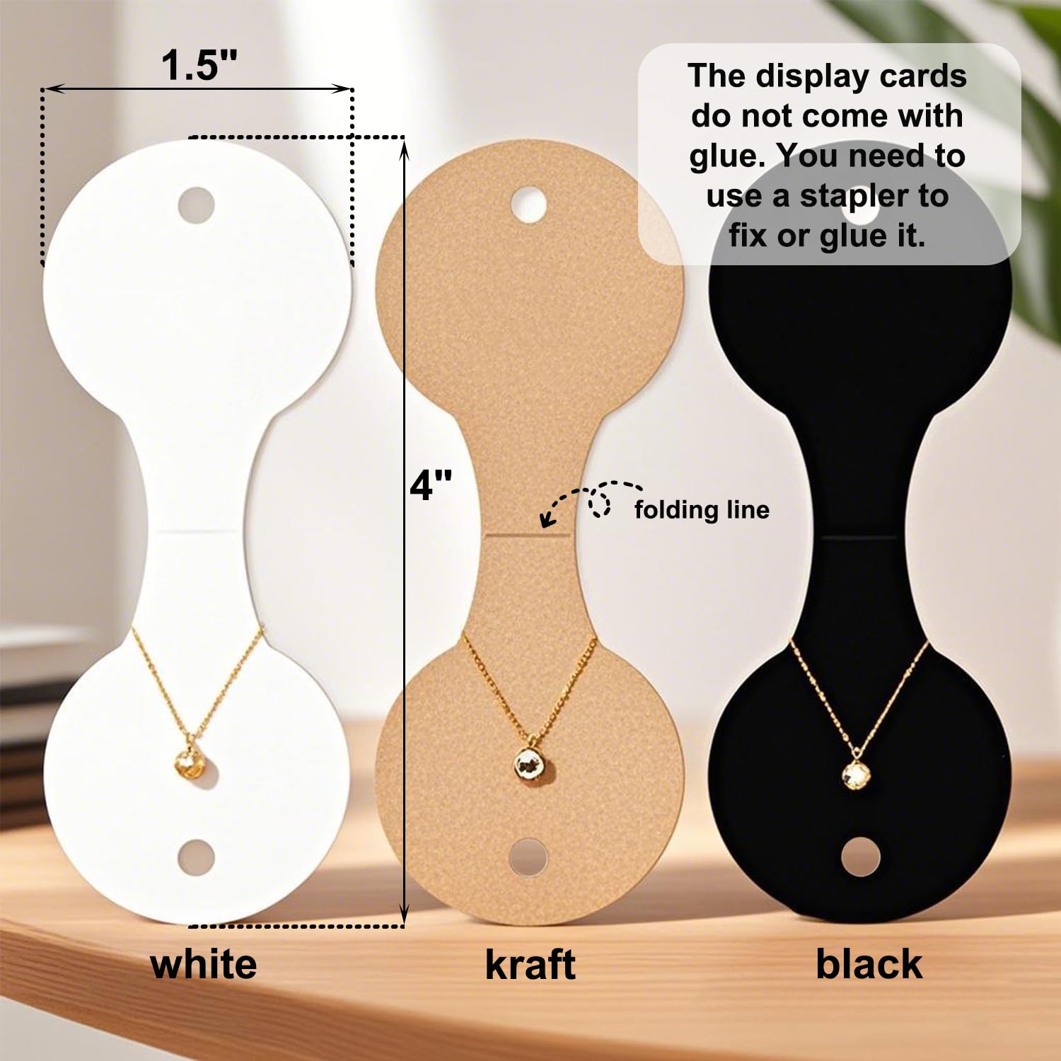 Gicohi Custom 100pcs Jewelry Display Cards Holder Cards,Personalized Logo Necklace Display Cards,Fold Over Display Cards for Bracelet Earrings Keychain Hair Accessories (1.5 x 4 inch)