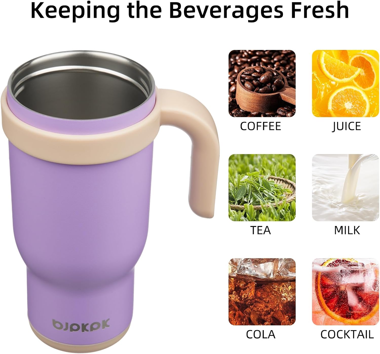 BJPKPK 14 OZ Insulated Travel Tumbler with Handle and Straw, Stainless Steel Water Bottle, Double Wall Vacuum Insulated Mug, for Work, Car, Travel, Purple - Image 5