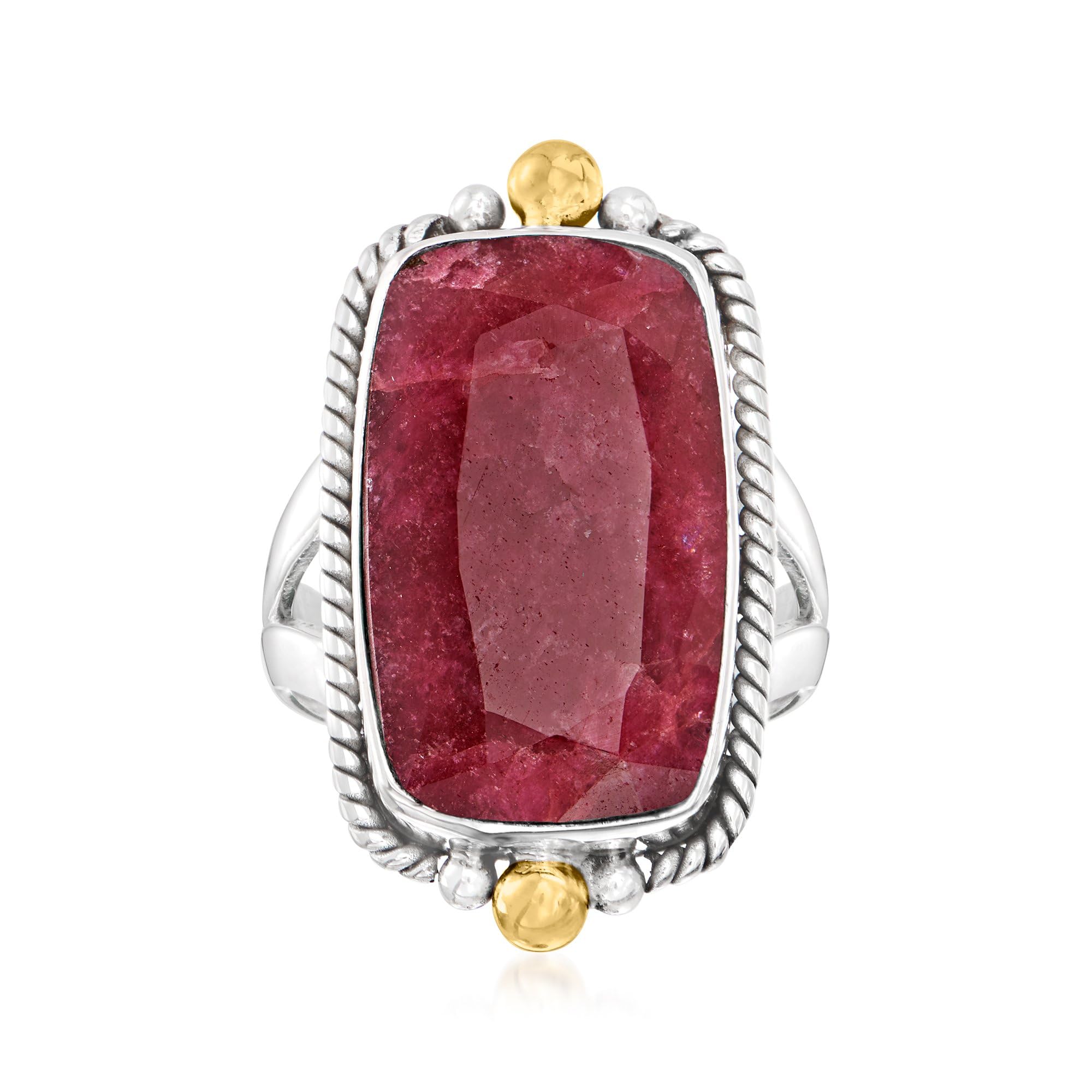 9.50 Carat Ruby Roped-Edge Ring in Sterling Silver With 18kt Gold Over Sterling