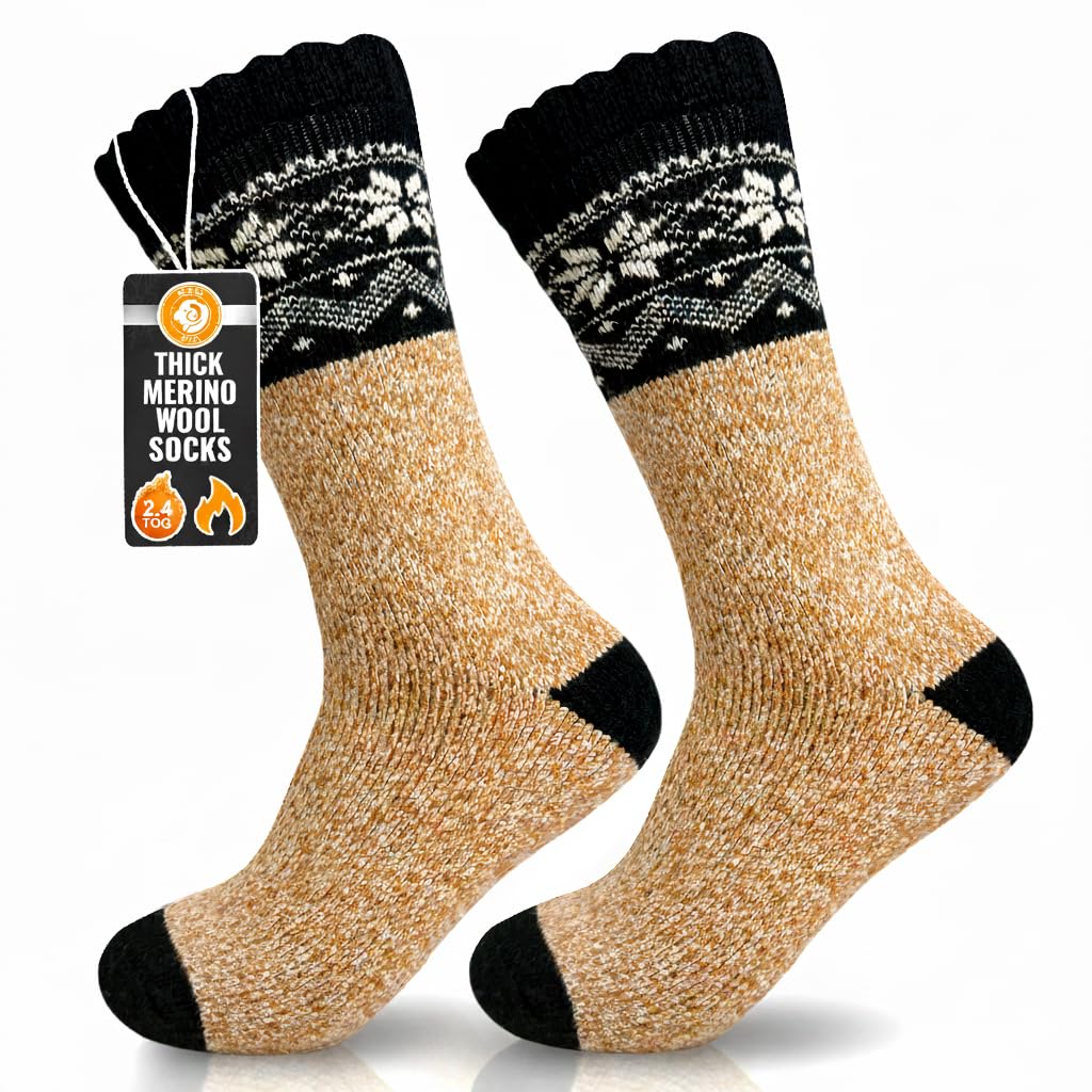 Towelogy Men's Camel ’S Merino Wool Hiking Socks 2.4 Tog | Thermal Ultra Warm Boot Sock For Hiking, Walking, Trekking In Winter | Uk 6–11 (Camel)
