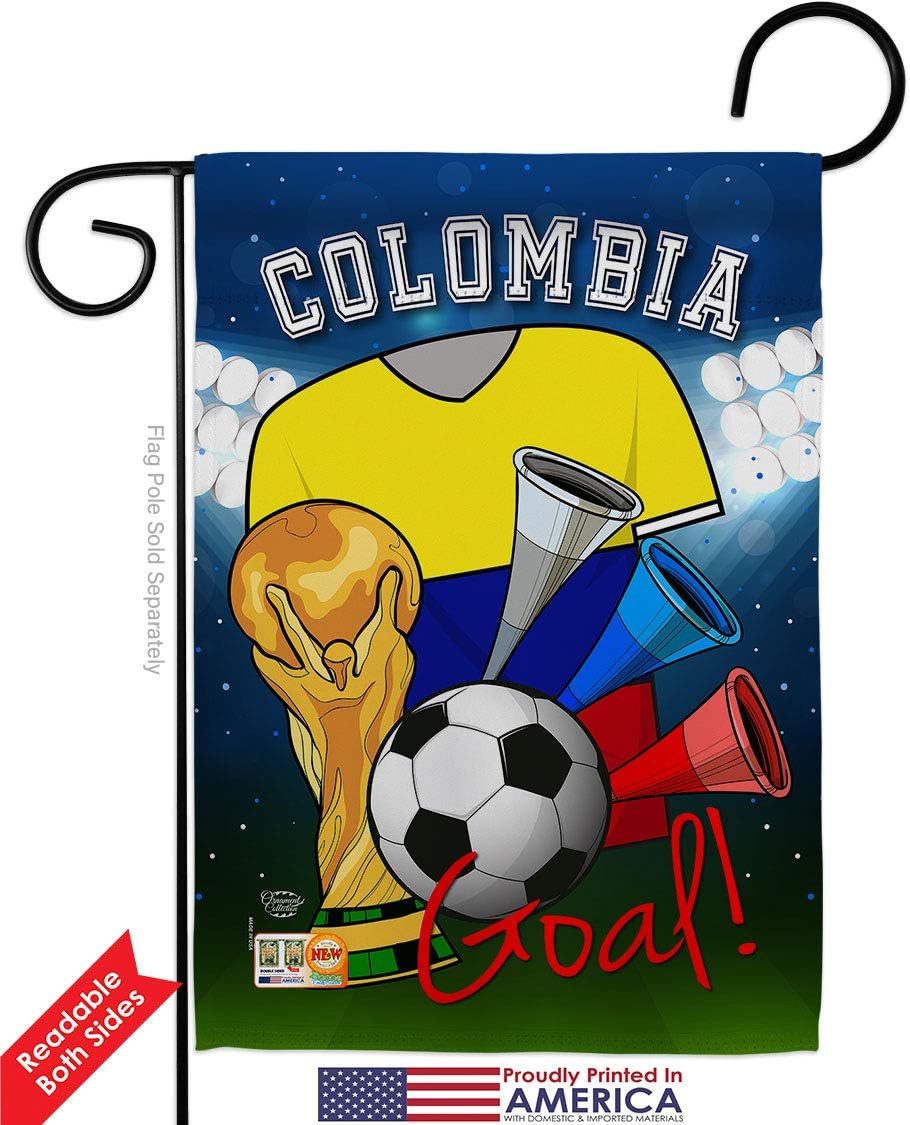 World Cup Colombia Soccer Garden Flag Set with Stand Sports Game Goal Ball Football Entertainment Activity Physical Small Decorative Gift Yard House Banner Double-Sided Made In USA 13 X 18.5