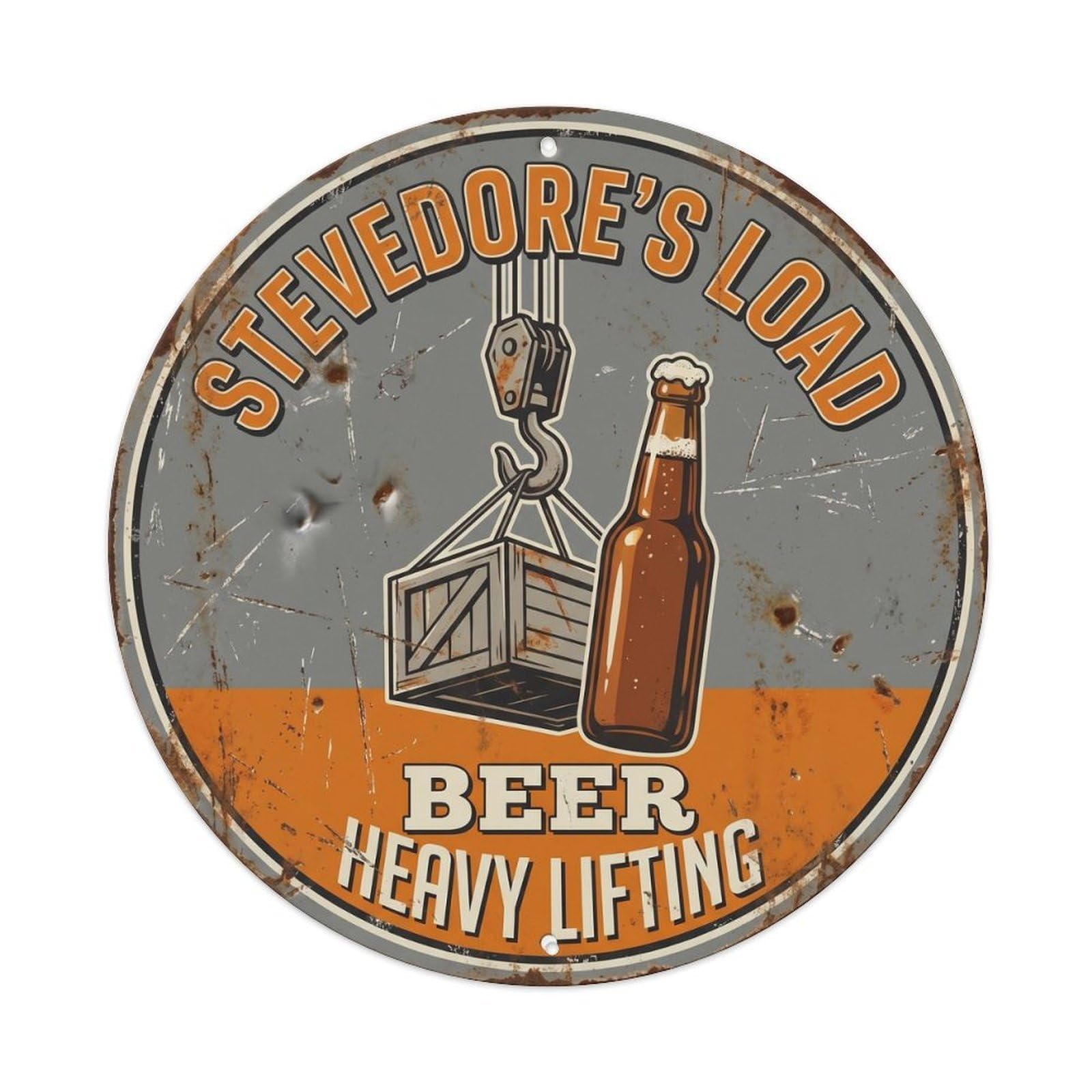 Retro Bar Style Stevedore Dock Kitchen Beer Metal Tin Sign Plaque Wall Decor for Cafe, Club, Garden Round Metal Poster 8x8Inch