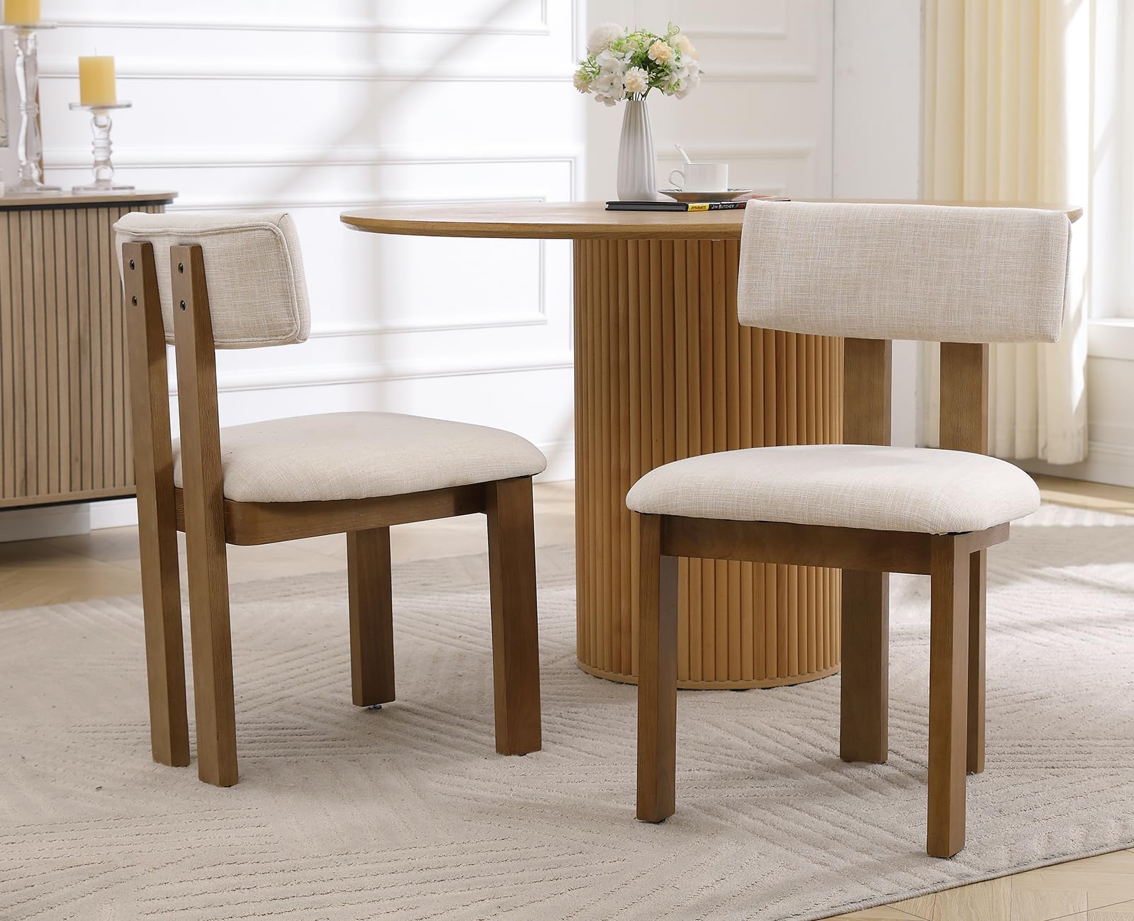 chairus Dining Chairs Set of 2 Linen Fabric Diner Chairs Farmhouse Wood Chairs for Kitchen and Dining Room, Beige