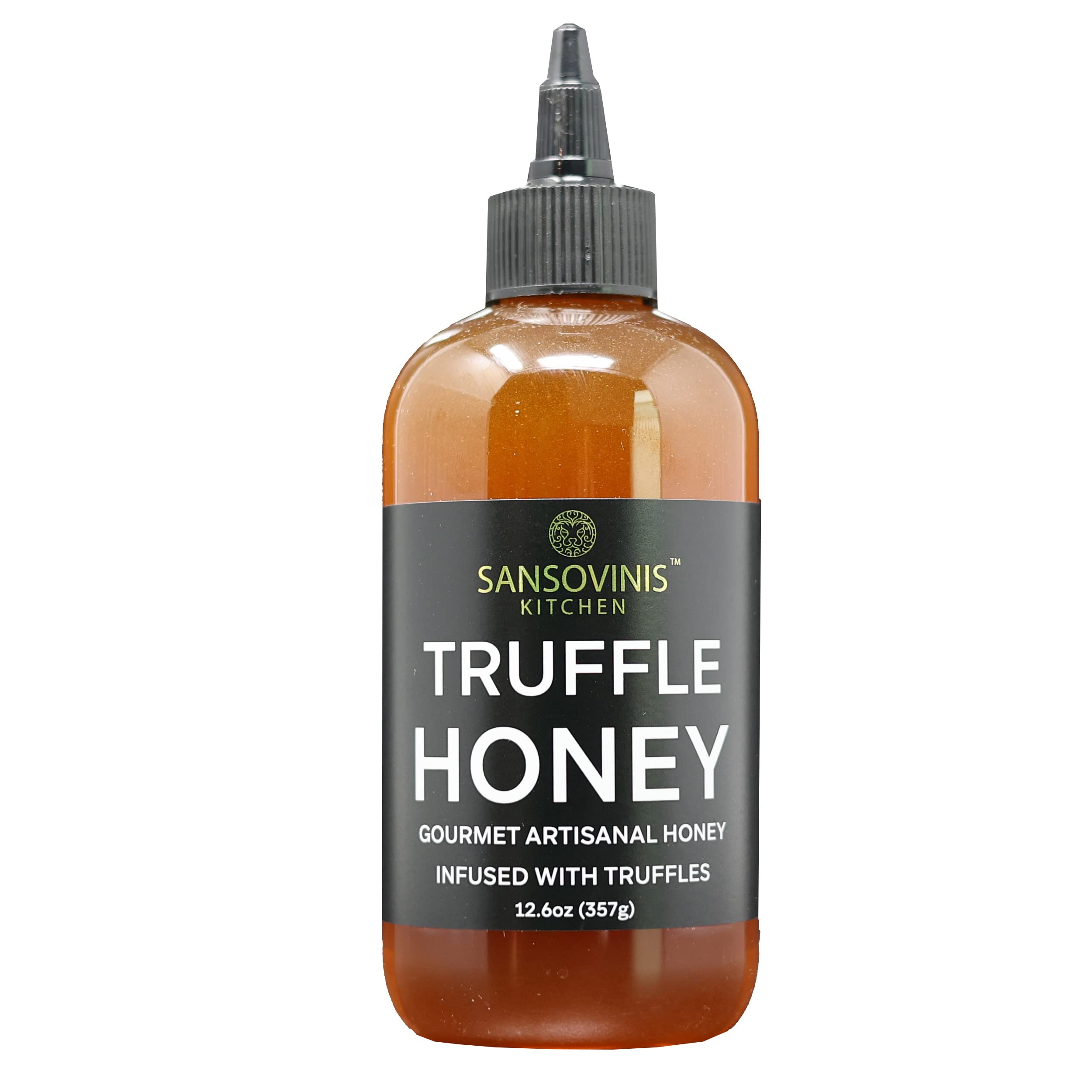 SANSOVINIS Truffle Honey 12.6oz squeeze bottle. Raw and Unfiltered Artisanal Gourmet Honey with Truffle