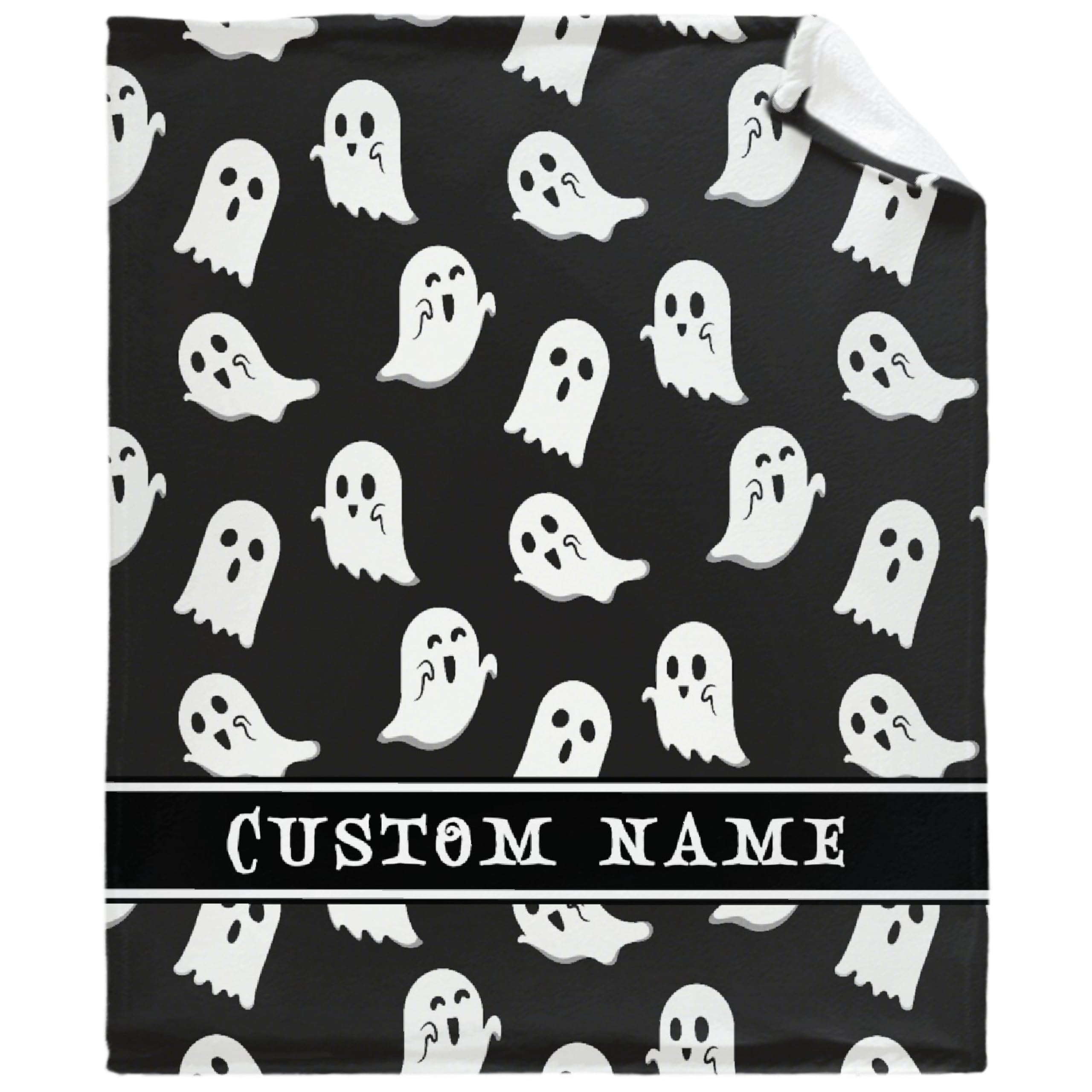 Khumbhira Cute Little Funny Ghost Custom Baby Blanket Black Night Sky Spooky Personalized Nursery Swaddling Blankets Baby Throw Blanket Customized Nursery Receiving Blankets Name for Swaddle