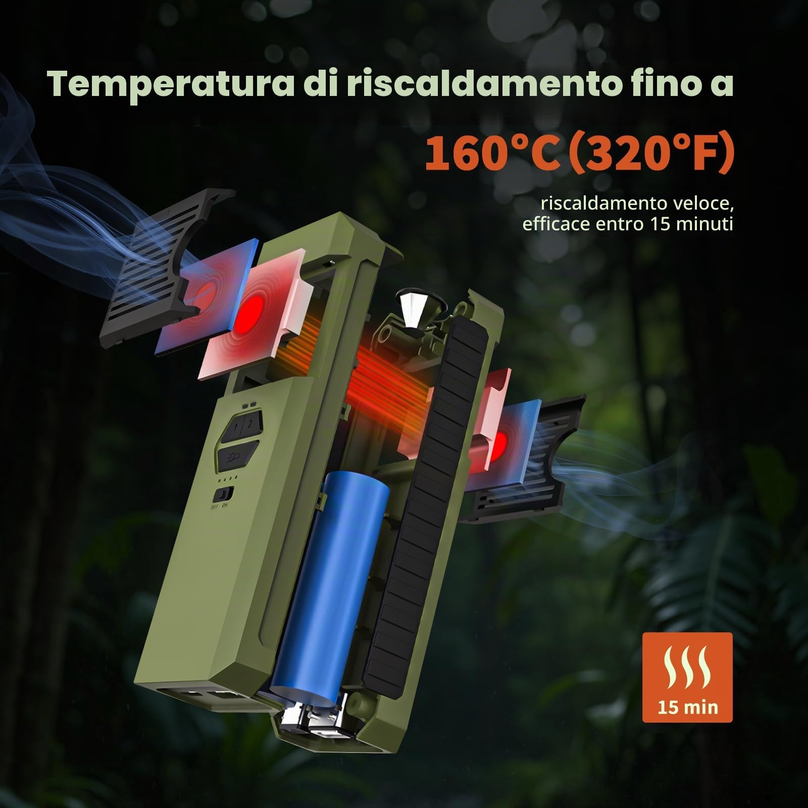 WhiteRhino 3-IN-1 Dispositivo Repellente per Zanzare da Esterno con Torcia, Repellente Elettrico con Riscaldamento a Doppia Faccia, IP67 Impermeabile, Batteria 9000mAh, per Patio, Viaggi (Verde)