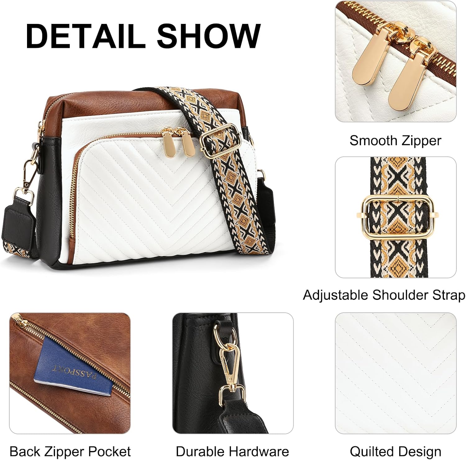 GAEKEAO Quilted Crossbody Bags for Women Vegan Leather Purses with Wide Strap,Women's Mudium Travel Purse Built in Wallet - Image 6