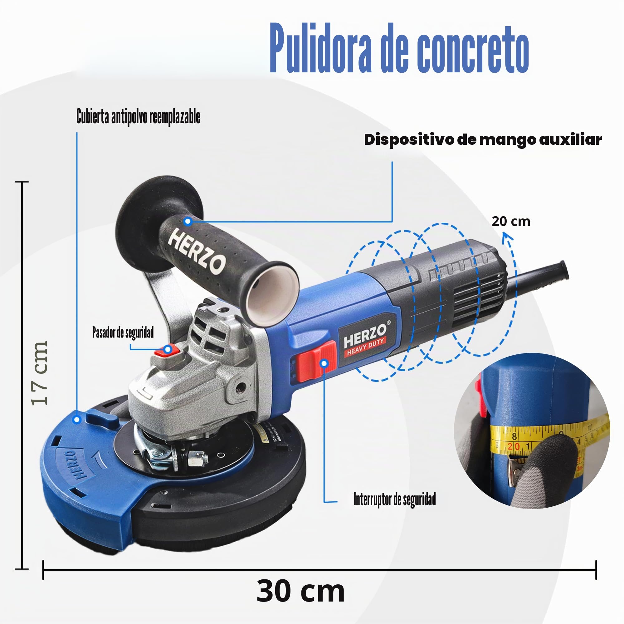 Amoladora Angular,HERZO Lijadora de Hormigón 1400W,Juego de trituradora de hormigón 125mm, 6 niveles de velocidad, campana de extracción (125mm)