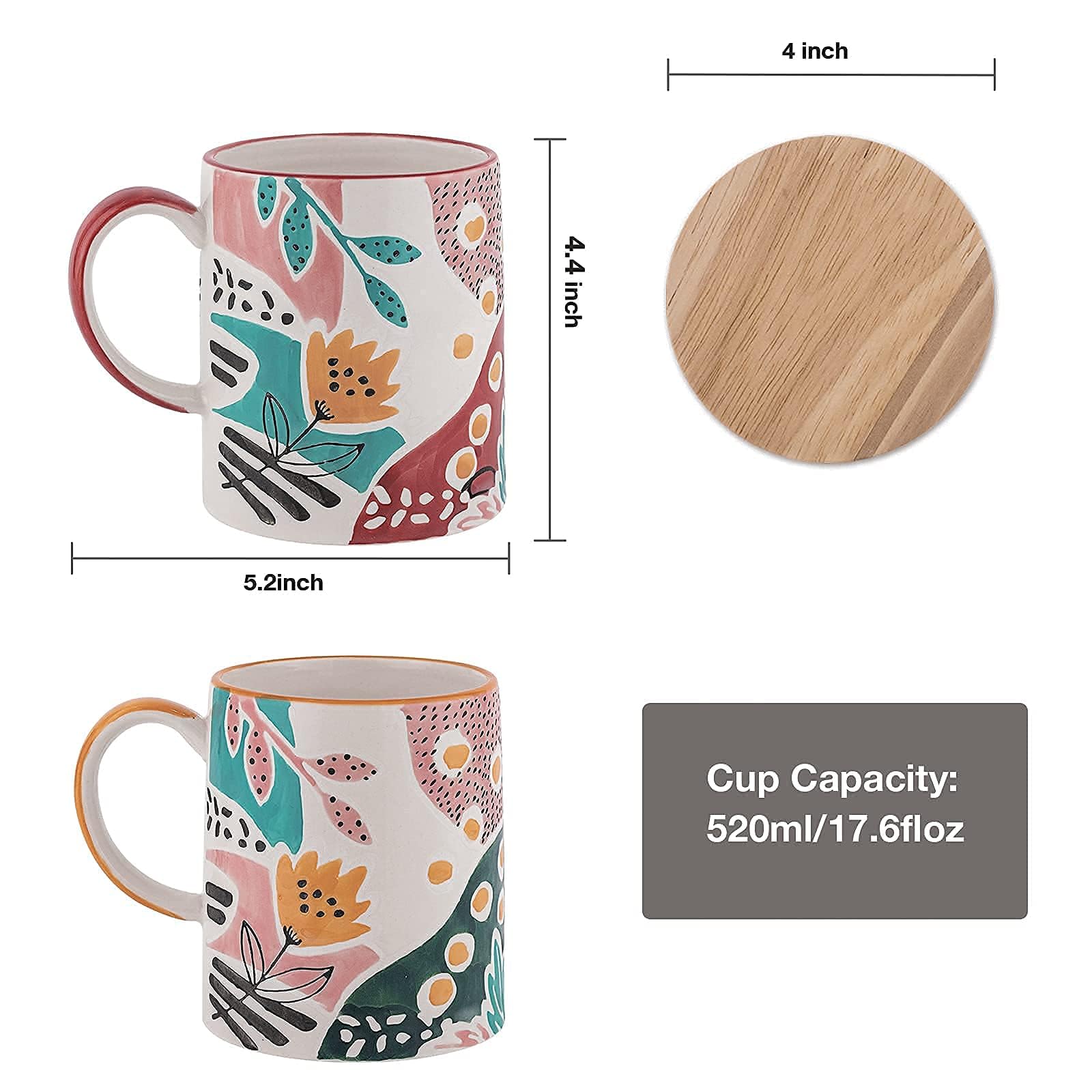 Amazon.com: TERESA'S TEASET Ceramic Coffee Mug with Lid, Mug Set