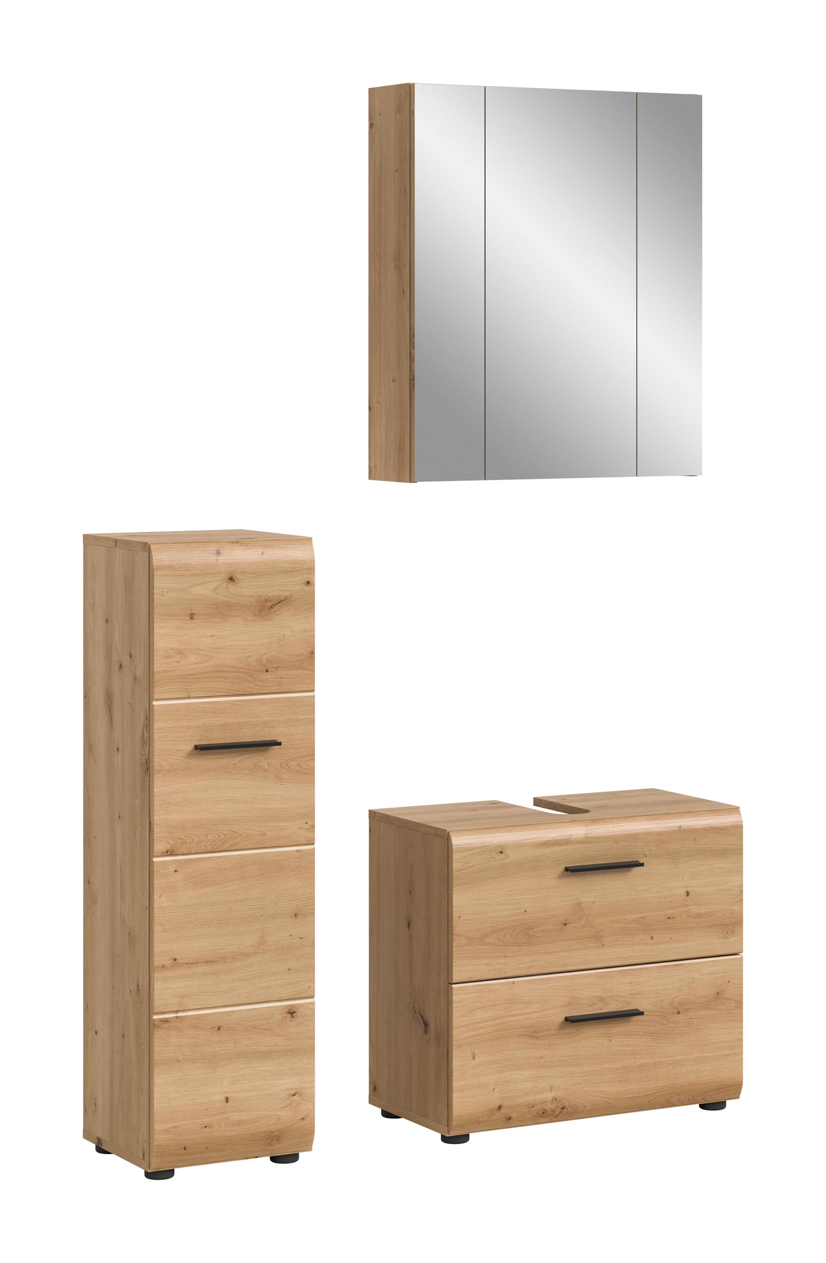 xonox.home – 3 TLG. Badezimmerkombination Ice 105x185x30 cm in Korpus und Front Artisan Oak Nachbildung – Hochwertige Badmöbel-Kombi – modern, pflegeleicht & edel