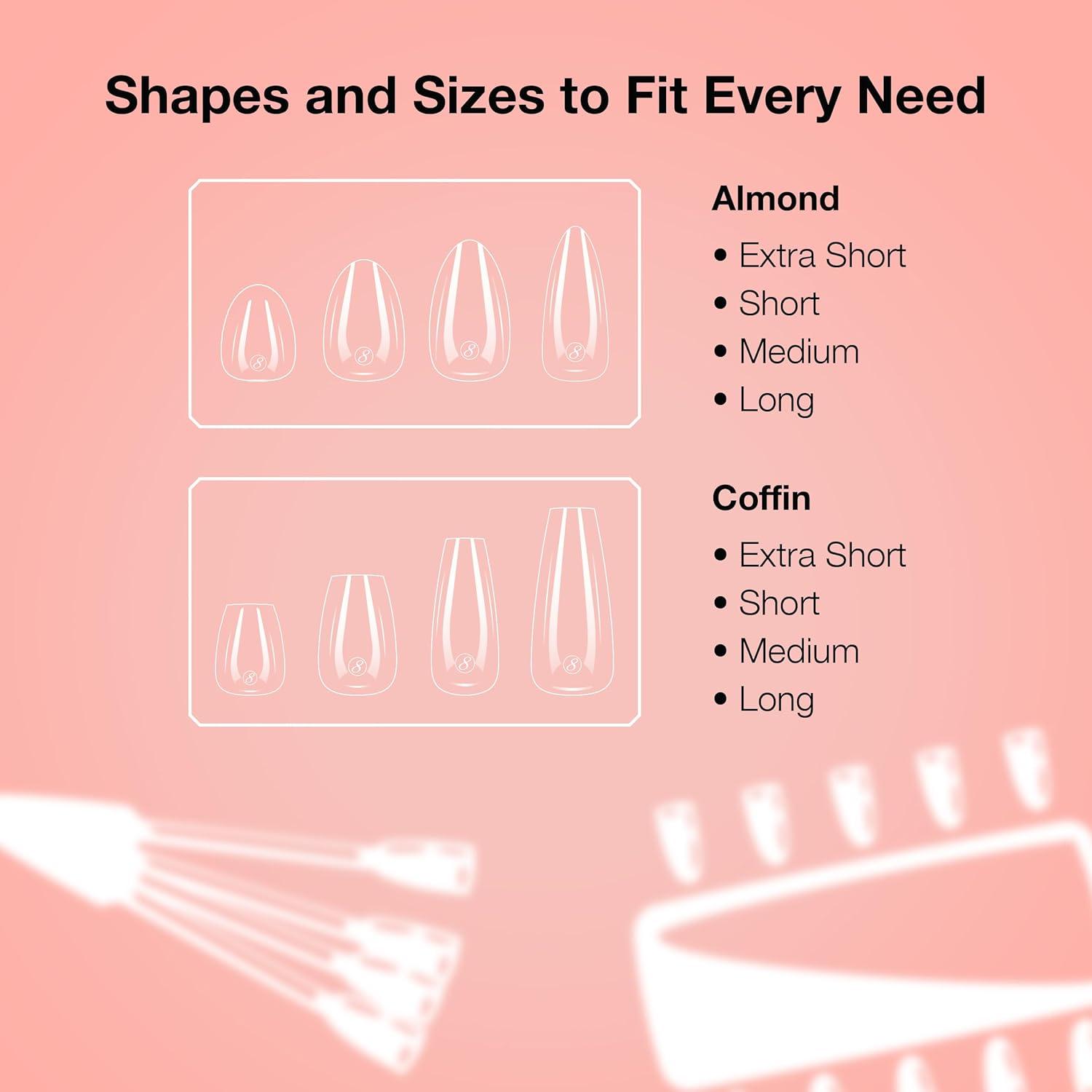 Cre8tion Soft Gel Nail Tips, Extra Extra Long Square Shape, 602 Tips in 14 Sizes (00-9) for Professional Nail Extensions